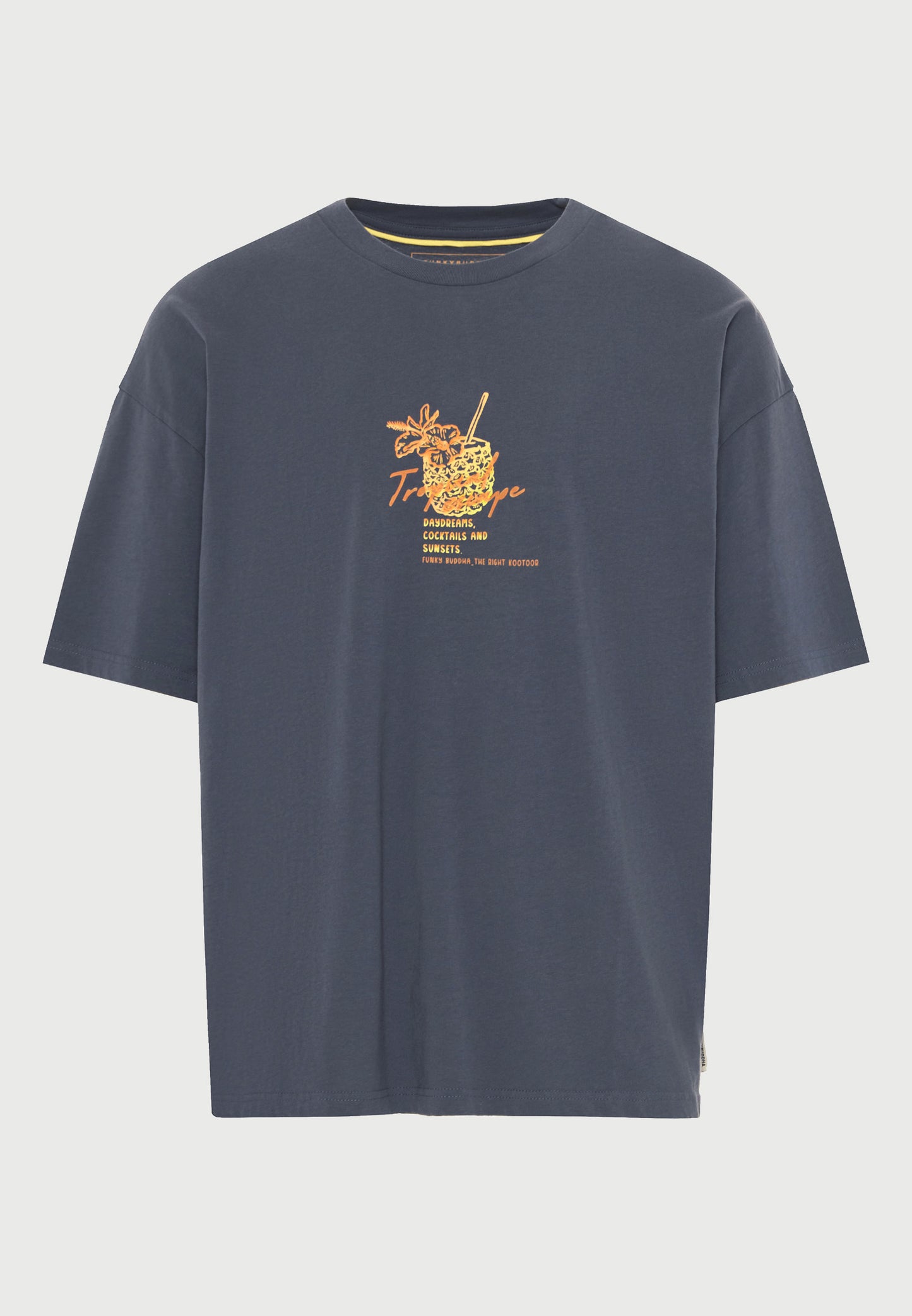 Ανδρικό Oversized T-Shirt Funky Buddha Tropical Print Ανθρακί