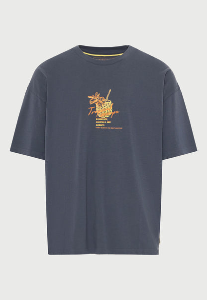 Ανδρικό Oversized T-Shirt Funky Buddha Tropical Print Ανθρακί