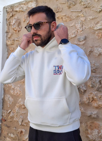 Oversize Hoodie Two Bros Logo - Λευκό