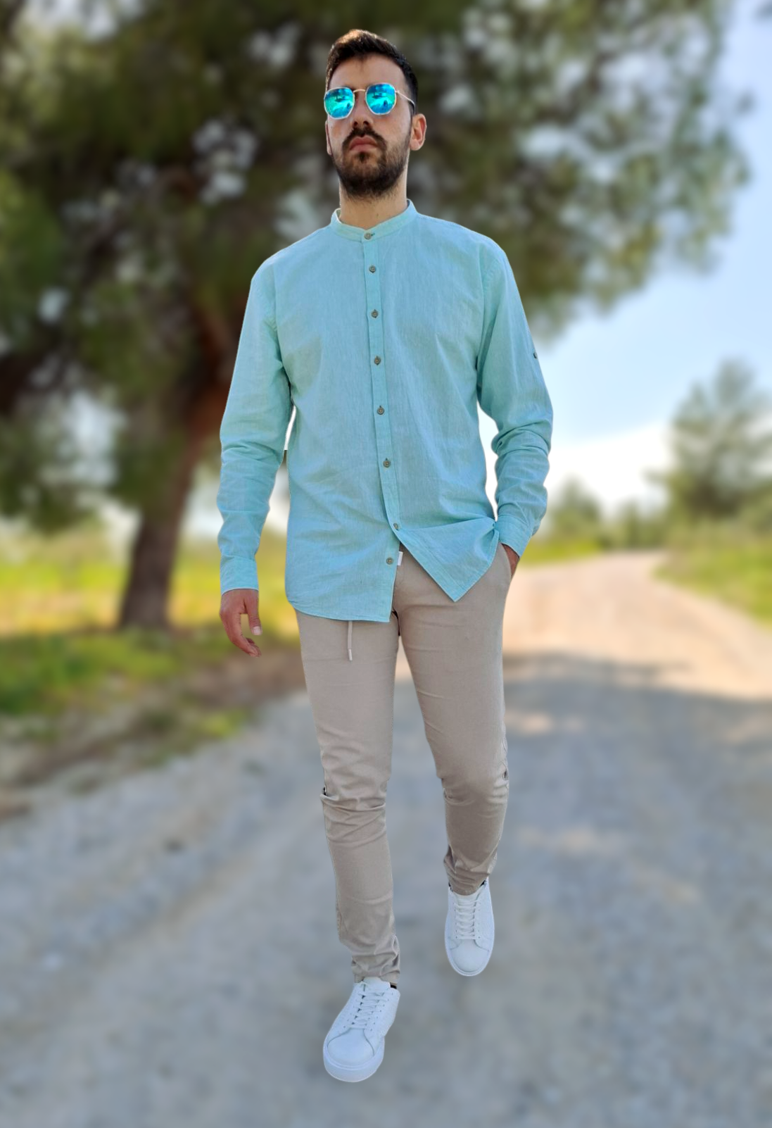 Πουκάμισο Μάο Λινό Riviera Ben Tailor - Μέντα