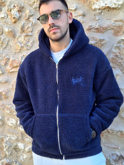 Ζακέτα Oversize Γουνάκι Two Brothers  - Μπλέ Σκούρο