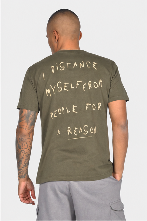 T-Shirt Clever με Print Πλάτης Χακί