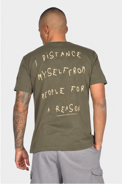 T-Shirt Clever με Print Πλάτης Χακί